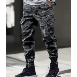 Men's Cargo Pants Trousers Camo Pants Elastic Waist Drawstring Multi Pocket Camouflage Wearable Outdoor Daily Camping & Hiking Fashion Classic Blue Green