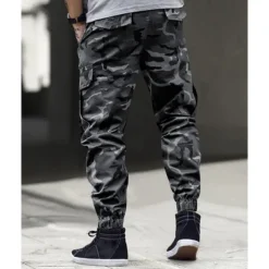 Men's Cargo Pants Trousers Camo Pants Elastic Waist Drawstring Multi Pocket Camouflage Wearable Outdoor Daily Camping & Hiking Fashion Classic Blue Green