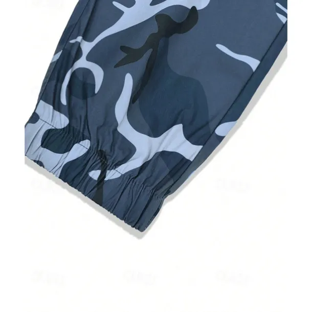 Men's Cargo Pants Trousers Camo Pants Elastic Waist Drawstring Multi Pocket Camouflage Wearable Outdoor Daily Camping & Hiking Fashion Classic Blue Green