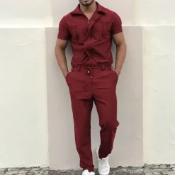 Men's Cargo Pants Work Pants Jumpsuit Rompers Solid Color Nightclub Streetwear Stylish Casual / Sporty Slim Black Wine
