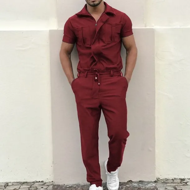Men's Cargo Pants Work Pants Jumpsuit Rompers Solid Color Nightclub Streetwear Stylish Casual / Sporty Slim Black Wine