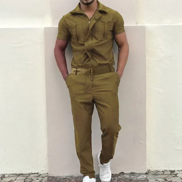 Men's Cargo Pants Work Pants Jumpsuit Rompers Solid Color Nightclub Streetwear Stylish Casual / Sporty Slim Black Wine