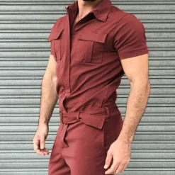 Men's Cargo Pants Work Pants Jumpsuit Rompers Solid Color Nightclub Streetwear Stylish Casual / Sporty Slim Black Wine