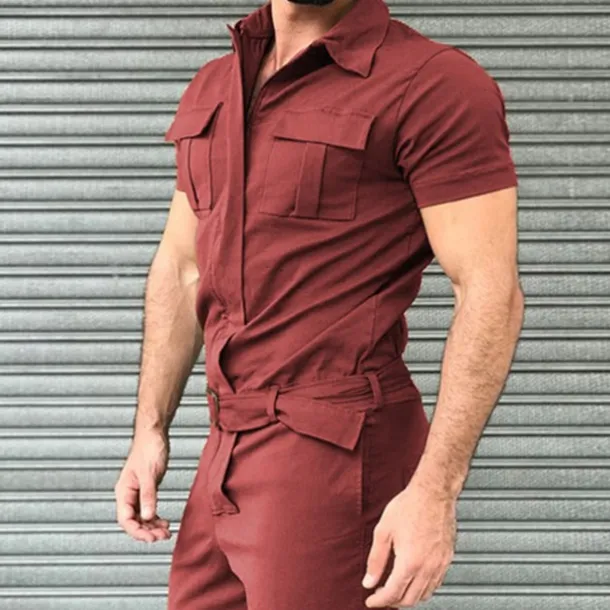 Men's Cargo Pants Work Pants Jumpsuit Rompers Solid Color Nightclub Streetwear Stylish Casual / Sporty Slim Black Wine