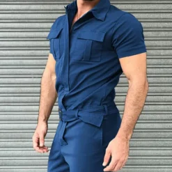 Men's Cargo Pants Work Pants Jumpsuit Rompers Solid Color Nightclub Streetwear Stylish Casual / Sporty Slim Black Wine