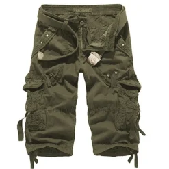 Men's Cargo Shorts Below Knee Length Shorts Capri Pants Hiking Shorts Multi Pocket Plain Calf-Length Daily Basic Big and Tall Wine Army Green