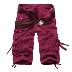 Men's Cargo Shorts Below Knee Length Shorts Capri Pants Hiking Shorts Multi Pocket Plain Calf-Length Daily Basic Big and Tall Wine Army Green