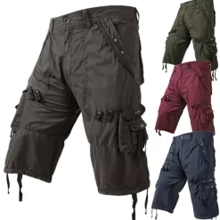 Men's Cargo Shorts Below Knee Length Shorts Capri Pants Hiking Shorts Multi Pocket Plain Calf-Length Daily Basic Big and Tall Wine Army Green