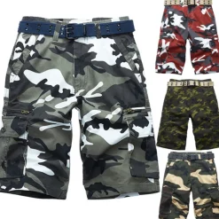 Men's Cargo Shorts Camo Shorts Shorts Zipper Multi Pocket Camouflage Comfort Wearable Knee Length Casual Daily Holiday Sports Fashion White Army Green