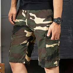 Men's Cargo Shorts Camo Shorts Shorts Zipper Multi Pocket Camouflage Comfort Wearable Knee Length Casual Daily Holiday Sports Fashion White Army Green