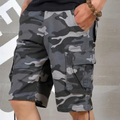 Men's Cargo Shorts Camo Shorts Shorts Hiking Shorts Print Leg Drawstring 6 Pocket Camouflage Comfort Outdoor Daily Going out Fashion Streetwear Black Blue