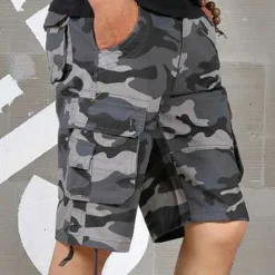 Men's Cargo Shorts Camo Shorts Shorts Hiking Shorts Print Leg Drawstring 6 Pocket Camouflage Comfort Outdoor Daily Going out Fashion Streetwear Black Blue