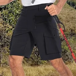 Men's Cargo Shorts Camping Shorts Shorts Hiking Shorts Elastic Waist Multi Pocket Plain Waterproof Quick Dry Knee Length Sports Outdoor Daily Camping & Hiking Classic Style Athleisure Black Blue