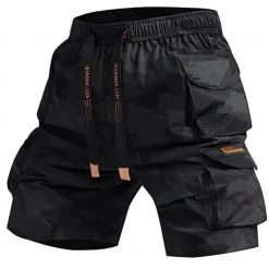Men's Cargo Shorts Camping Shorts Camo Shorts Hiking Shorts Elastic Waist Straight Leg 6 Pocket Plain Camouflage Moisture Wicking Wearable Knee Length Outdoor Casual Daily Fashion Streetwear Black