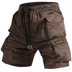 Men's Cargo Shorts Camping Shorts Camo Shorts Hiking Shorts Elastic Waist Straight Leg 6 Pocket Plain Camouflage Moisture Wicking Wearable Knee Length Outdoor Casual Daily Fashion Streetwear Black