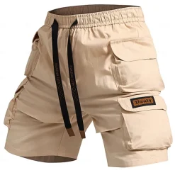 Men's Cargo Shorts Camping Shorts Camo Shorts Hiking Shorts Elastic Waist Straight Leg 6 Pocket Plain Camouflage Moisture Wicking Wearable Knee Length Outdoor Casual Daily Fashion Streetwear Black