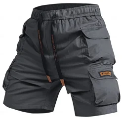 Men's Cargo Shorts Camping Shorts Camo Shorts Hiking Shorts Elastic Waist Straight Leg 6 Pocket Plain Camouflage Moisture Wicking Wearable Knee Length Outdoor Casual Daily Fashion Streetwear Black