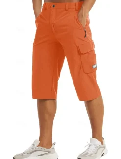 Men's Cargo Shorts Capri Pants Workout Shorts Hiking Shorts Going out Weekend Breathable Quick Dry Buttons Multiple Pockets Straight Leg Plain Knee Length Gymnatics Activewear Black Blue