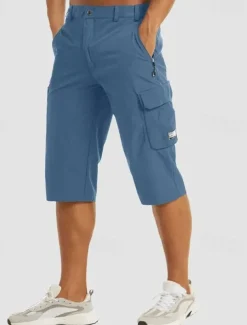 Men's Cargo Shorts Capri Pants Workout Shorts Hiking Shorts Going out Weekend Breathable Quick Dry Buttons Multiple Pockets Straight Leg Plain Knee Length Gymnatics Activewear Black Blue