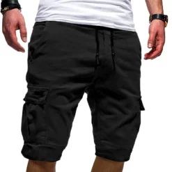Men's Cargo Shorts Hiking Shorts Drawstring Multi Pocket Elastic Drawstring Design Plain Knee Length Daily Wear Weekend Streetwear Basic Casual Black White Micro-elastic