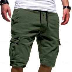 Men's Cargo Shorts Hiking Shorts Drawstring Multi Pocket Elastic Drawstring Design Plain Knee Length Daily Wear Weekend Streetwear Basic Casual Black White Micro-elastic