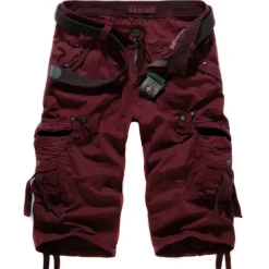 Men's Cargo Shorts Hiking Shorts Multi Pocket Plain Calf-Length Daily Basic Slim Wine Red Black