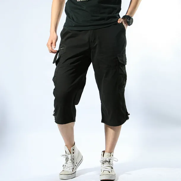 Men's Cargo Shorts Hiking Shorts Multi Pocket Plain Comfort Outdoor Calf-Length Cotton Cargo Shorts ArmyGreen Black Micro-elastic
