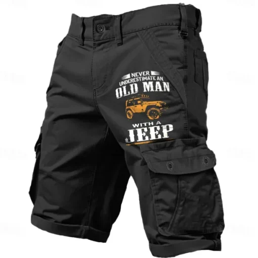 Men's Cargo Shorts Multiple Pockets Old Man Letter Printed Outdoor Short Sports Outdoor Classic Micro-elastic Shorts