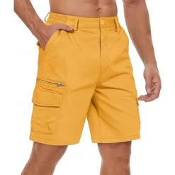 Men's Cargo Shorts Shorts Summer Shorts Elastic Waist Multi Pocket Flap Pocket Plain Comfort Wearable Knee Length Outdoor Sport Daily Fashion Casual Black Yellow