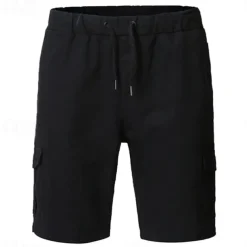 Men's Cargo Shorts Shorts Bermuda shorts Drawstring Multi Pocket Plain Outdoor Sports Knee Length Outdoor Daily Fashion Casual Slim Black Navy Blue Inelastic
