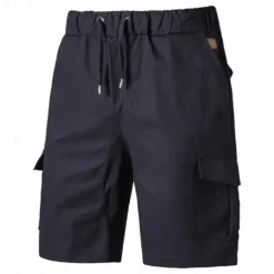Men's Cargo Shorts Shorts Bermuda shorts Drawstring Multi Pocket Plain Outdoor Sports Knee Length Outdoor Daily Fashion Casual Slim Black Navy Blue Inelastic