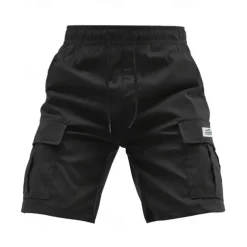 Men's Cargo Shorts Shorts Summer Shorts Drawstring Elastic Waist Multi Pocket Plain Comfort Wearable Short Outdoor Sport Daily Fashion Casual Black Khaki