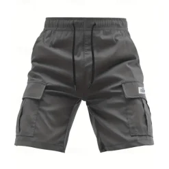 Men's Cargo Shorts Shorts Summer Shorts Drawstring Elastic Waist Multi Pocket Plain Comfort Wearable Short Outdoor Sport Daily Fashion Casual Black Khaki