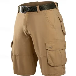 Men's Cargo Shorts Shorts Summer Shorts Buttons Multi Pocket Plain Comfort Wearable Knee Length Outdoor Sport Daily Fashion Casual Black Khaki