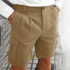 Men's Cargo Shorts Shorts Summer Shorts Ruched Multi Pocket Flap Pocket Plain Comfort Wearable Knee Length Outdoor Sport Daily Fashion Casual Black Navy Blue Micro-elastic