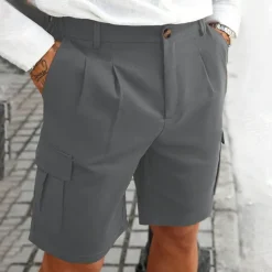 Men's Cargo Shorts Shorts Summer Shorts Ruched Multi Pocket Flap Pocket Plain Comfort Wearable Knee Length Outdoor Sport Daily Fashion Casual Black Navy Blue Micro-elastic