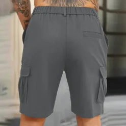 Men's Cargo Shorts Shorts Summer Shorts Ruched Multi Pocket Flap Pocket Plain Comfort Wearable Knee Length Outdoor Sport Daily Fashion Casual Black Navy Blue Micro-elastic