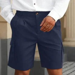 Men's Cargo Shorts Shorts Summer Shorts Ruched Multi Pocket Flap Pocket Plain Comfort Wearable Knee Length Outdoor Sport Daily Fashion Casual Black Navy Blue Micro-elastic