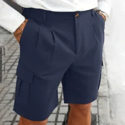 Men's Cargo Shorts Shorts Summer Shorts Ruched Multi Pocket Flap Pocket Plain Comfort Wearable Knee Length Outdoor Sport Daily Fashion Casual Black Navy Blue Micro-elastic