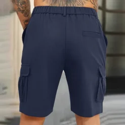 Men's Cargo Shorts Shorts Summer Shorts Ruched Multi Pocket Flap Pocket Plain Comfort Wearable Knee Length Outdoor Sport Daily Fashion Casual Black Navy Blue Micro-elastic