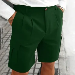 Men's Cargo Shorts Shorts Summer Shorts Ruched Multi Pocket Flap Pocket Plain Comfort Wearable Knee Length Outdoor Sport Daily Fashion Casual Black Navy Blue Micro-elastic