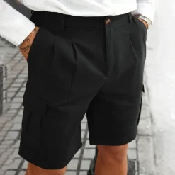 Men's Cargo Shorts Shorts Summer Shorts Ruched Multi Pocket Flap Pocket Plain Comfort Wearable Knee Length Outdoor Sport Daily Fashion Casual Black Navy Blue Micro-elastic