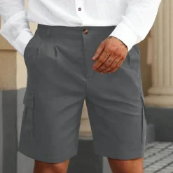 Men's Cargo Shorts Shorts Summer Shorts Ruched Multi Pocket Flap Pocket Plain Comfort Wearable Knee Length Outdoor Sport Daily Fashion Casual Black Navy Blue Micro-elastic