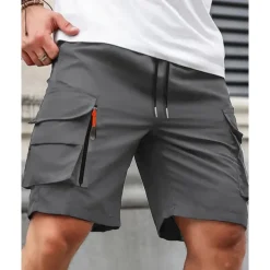 Men's Cargo Shorts Shorts Summer Shorts Drawstring Elastic Waist Multi Pocket Plain Comfort Wearable Knee Length Outdoor Sport Daily Fashion Casual Black Navy Blue