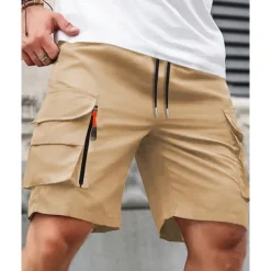 Men's Cargo Shorts Shorts Summer Shorts Drawstring Elastic Waist Multi Pocket Plain Comfort Wearable Knee Length Outdoor Sport Daily Fashion Casual Black Navy Blue