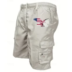 Men's Cargo Shorts Shorts Summer Shorts Drawstring Elastic Waist Multi Pocket Eagle US Flag Comfort Wearable Knee Length Outdoor Sport Daily Fashion Casual Light Grey