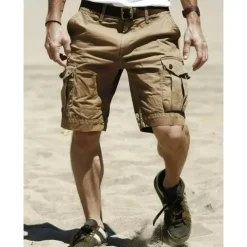 Men's Cargo Shorts Shorts Bermuda shorts Multi Pocket Straight Leg Solid Colored Wearable Outdoor Knee Length Outdoor Casual Beach Classic Black Khaki High Waist Inelastic