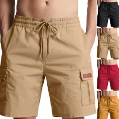 Men's Cargo Shorts Shorts Summer Shorts Drawstring Elastic Waist Multi Pocket Plain Comfort Wearable Knee Length Outdoor Sport Daily Fashion Casual Black Yellow