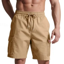 Men's Cargo Shorts Shorts Summer Shorts Drawstring Elastic Waist Multi Pocket Plain Comfort Wearable Knee Length Outdoor Sport Daily Fashion Casual Black Yellow