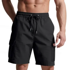 Men's Cargo Shorts Shorts Summer Shorts Drawstring Elastic Waist Multi Pocket Plain Comfort Wearable Knee Length Outdoor Sport Daily Fashion Casual Black Yellow